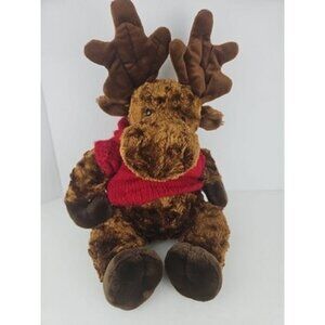 Vintage Plow & Hearth Christmas Moose Plush 15" Red Sweater Stuffed Animal 2004